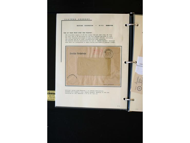  1945/1949, sehr umfangreiche Sammlung aller Zonen mit einigen hundert Briefen, Karten und Ganzsachen auf Austellungsblättern