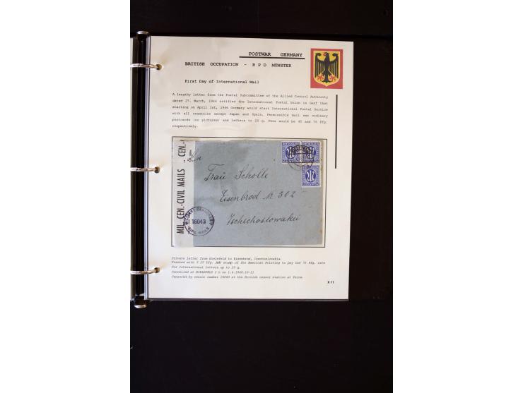  1945/1949, sehr umfangreiche Sammlung aller Zonen mit einigen hundert Briefen, Karten und Ganzsachen auf Austellungsblättern
