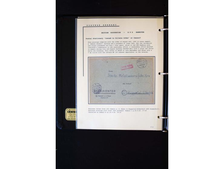  1945/1949, sehr umfangreiche Sammlung aller Zonen mit einigen hundert Briefen, Karten und Ganzsachen auf Austellungsblättern