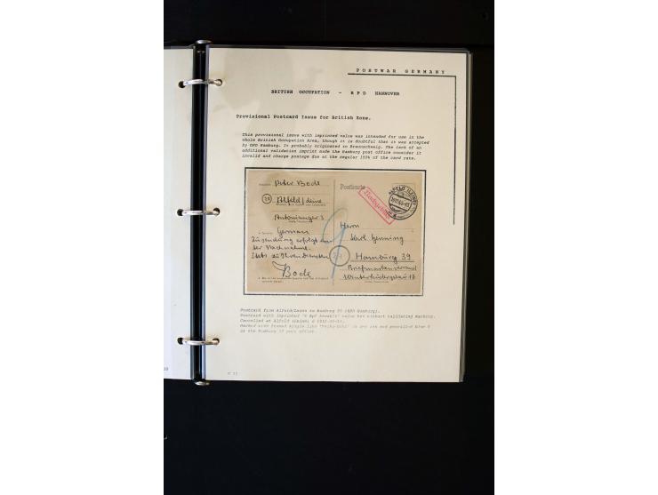  1945/1949, sehr umfangreiche Sammlung aller Zonen mit einigen hundert Briefen, Karten und Ganzsachen auf Austellungsblättern