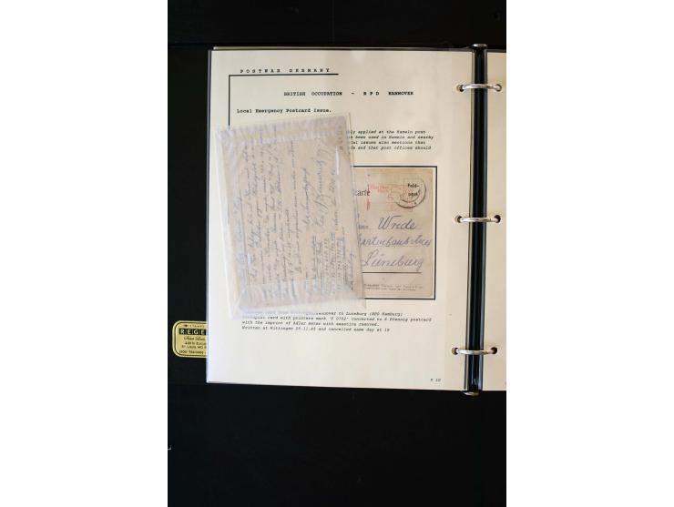  1945/1949, sehr umfangreiche Sammlung aller Zonen mit einigen hundert Briefen, Karten und Ganzsachen auf Austellungsblättern