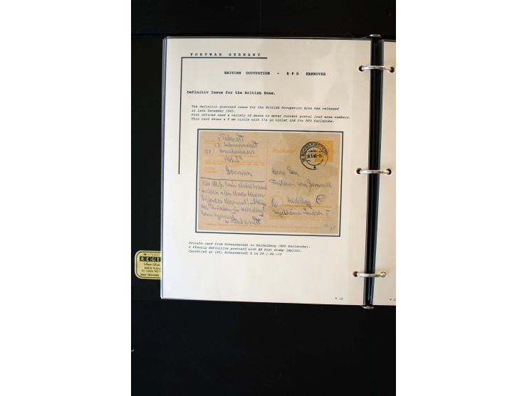 1945/1949, sehr umfangreiche Sammlung aller Zonen mit einigen hundert Briefen, Karten und Ganzsachen auf Austellungsblättern