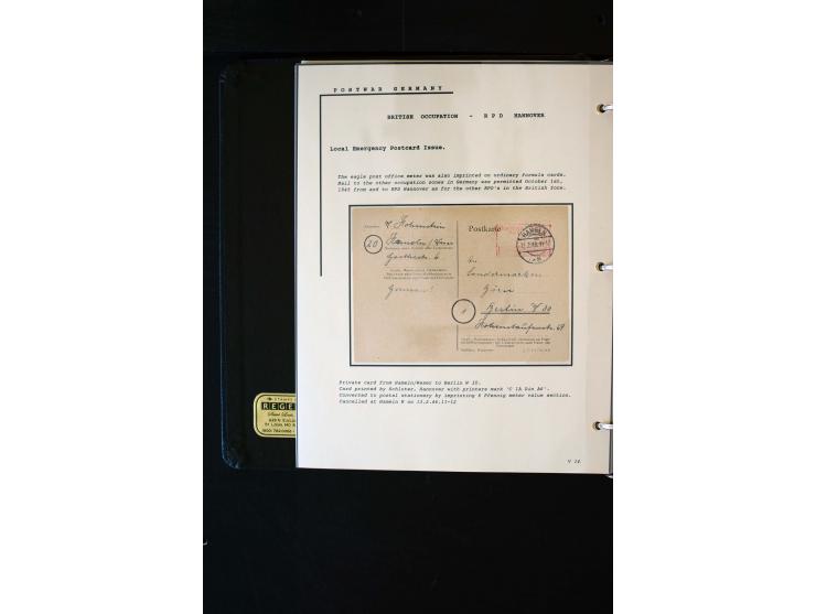  1945/1949, sehr umfangreiche Sammlung aller Zonen mit einigen hundert Briefen, Karten und Ganzsachen auf Austellungsblättern
