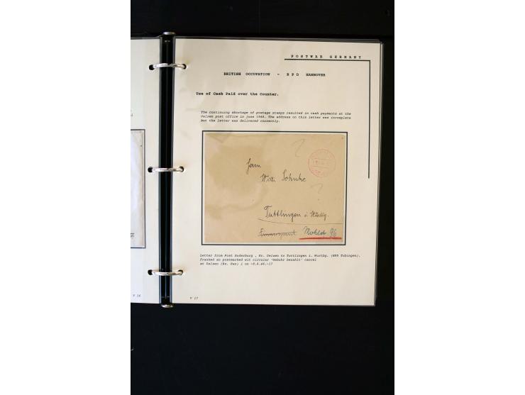  1945/1949, sehr umfangreiche Sammlung aller Zonen mit einigen hundert Briefen, Karten und Ganzsachen auf Austellungsblättern