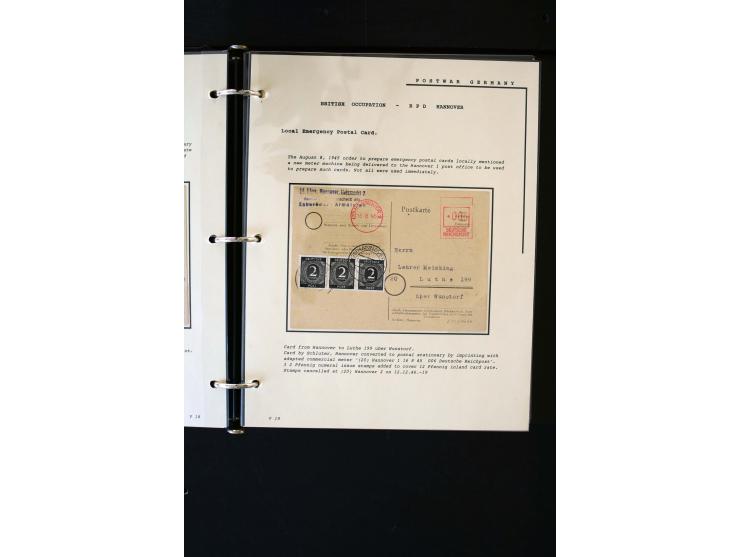  1945/1949, sehr umfangreiche Sammlung aller Zonen mit einigen hundert Briefen, Karten und Ganzsachen auf Austellungsblättern