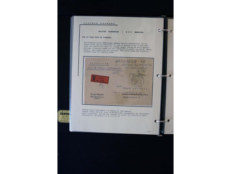  1945/1949, sehr umfangreiche Sammlung aller Zonen mit einigen hundert Briefen, Karten und Ganzsachen auf Austellungsblättern