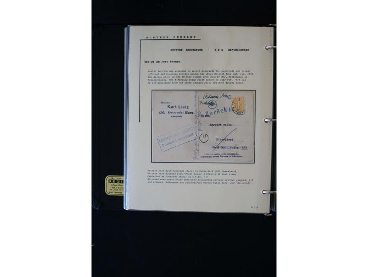  1945/1949, sehr umfangreiche Sammlung aller Zonen mit einigen hundert Briefen, Karten und Ganzsachen auf Austellungsblättern