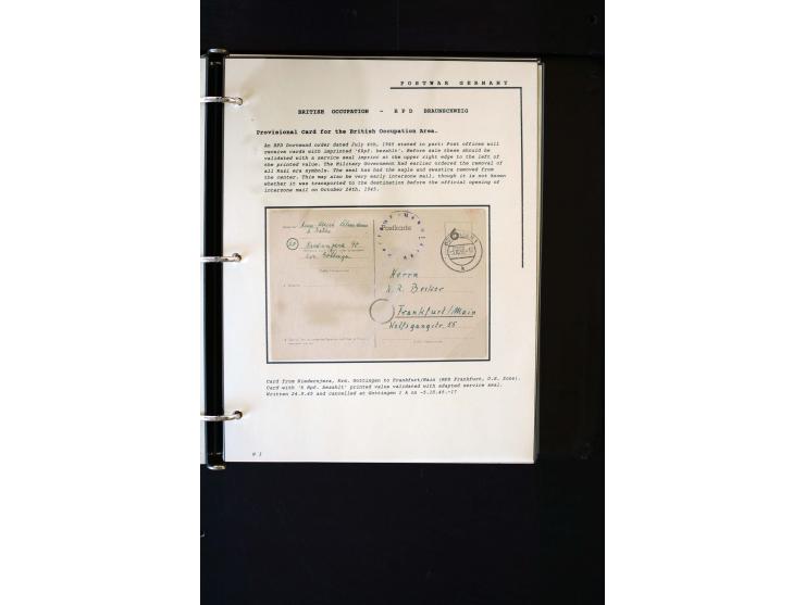  1945/1949, sehr umfangreiche Sammlung aller Zonen mit einigen hundert Briefen, Karten und Ganzsachen auf Austellungsblättern