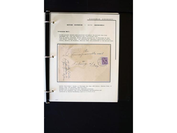  1945/1949, sehr umfangreiche Sammlung aller Zonen mit einigen hundert Briefen, Karten und Ganzsachen auf Austellungsblättern