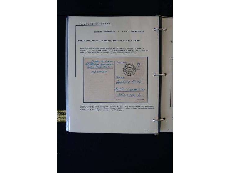  1945/1949, sehr umfangreiche Sammlung aller Zonen mit einigen hundert Briefen, Karten und Ganzsachen auf Austellungsblättern