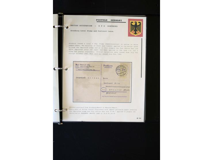  1945/1949, sehr umfangreiche Sammlung aller Zonen mit einigen hundert Briefen, Karten und Ganzsachen auf Austellungsblättern