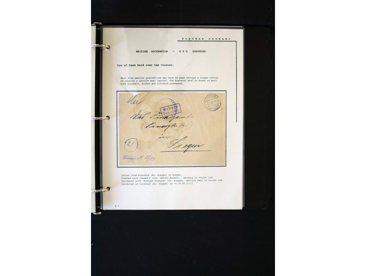  1945/1949, sehr umfangreiche Sammlung aller Zonen mit einigen hundert Briefen, Karten und Ganzsachen auf Austellungsblättern