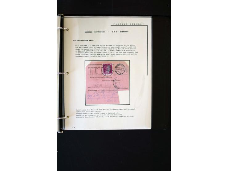  1945/1949, sehr umfangreiche Sammlung aller Zonen mit einigen hundert Briefen, Karten und Ganzsachen auf Austellungsblättern