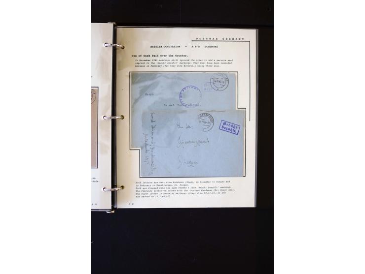  1945/1949, sehr umfangreiche Sammlung aller Zonen mit einigen hundert Briefen, Karten und Ganzsachen auf Austellungsblättern