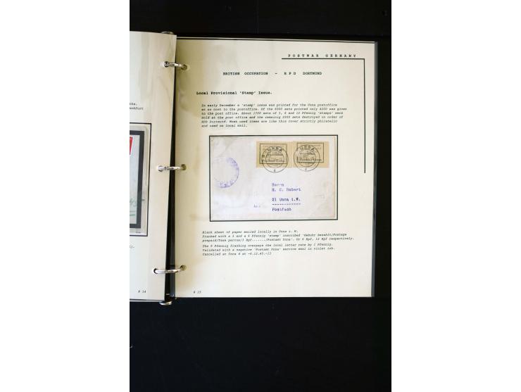  1945/1949, sehr umfangreiche Sammlung aller Zonen mit einigen hundert Briefen, Karten und Ganzsachen auf Austellungsblättern