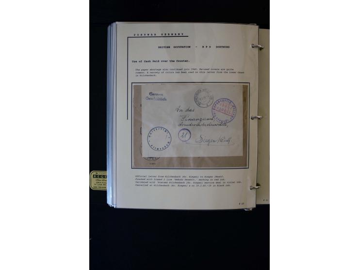  1945/1949, sehr umfangreiche Sammlung aller Zonen mit einigen hundert Briefen, Karten und Ganzsachen auf Austellungsblättern