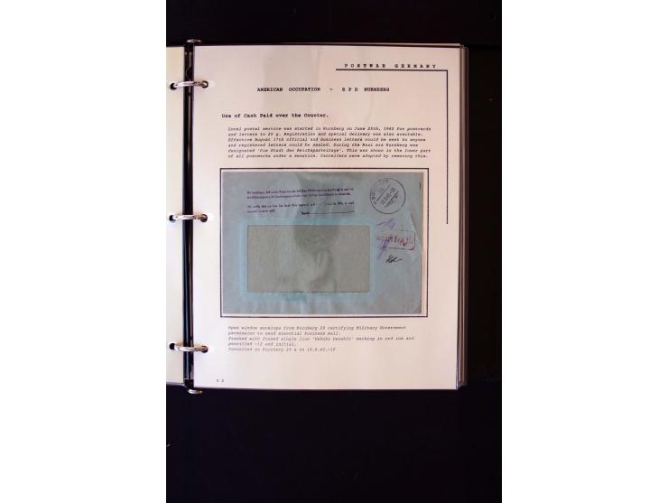  1945/1949, sehr umfangreiche Sammlung aller Zonen mit einigen hundert Briefen, Karten und Ganzsachen auf Austellungsblättern
