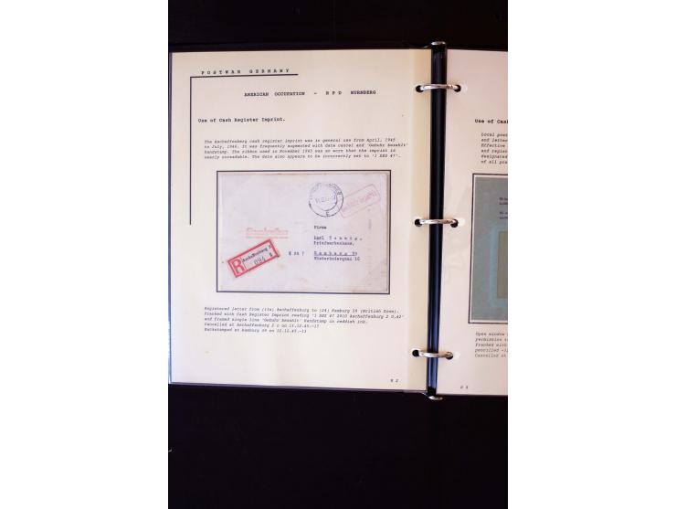  1945/1949, sehr umfangreiche Sammlung aller Zonen mit einigen hundert Briefen, Karten und Ganzsachen auf Austellungsblättern