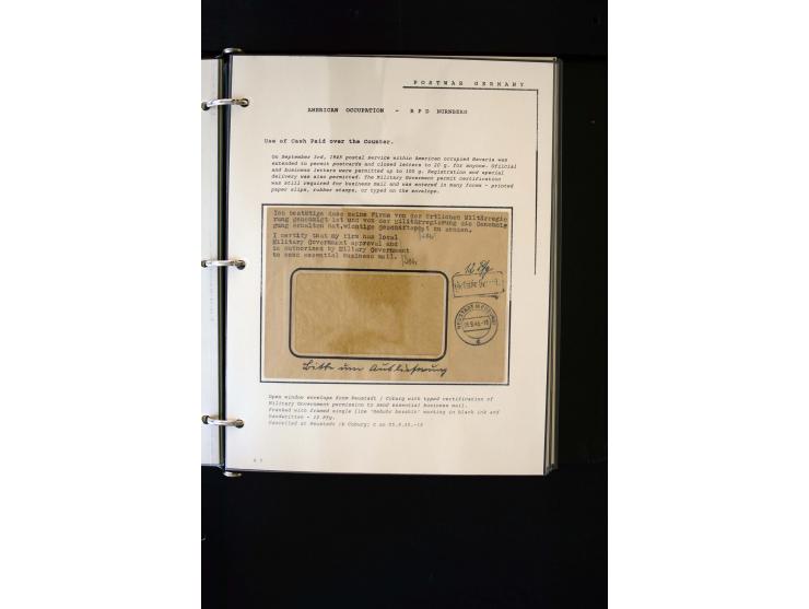  1945/1949, sehr umfangreiche Sammlung aller Zonen mit einigen hundert Briefen, Karten und Ganzsachen auf Austellungsblättern