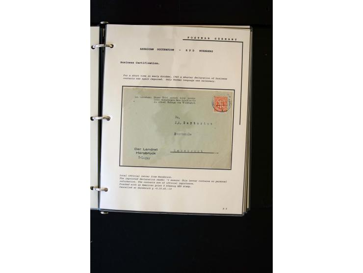  1945/1949, sehr umfangreiche Sammlung aller Zonen mit einigen hundert Briefen, Karten und Ganzsachen auf Austellungsblättern