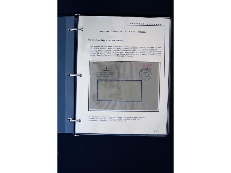  1945/1949, sehr umfangreiche Sammlung aller Zonen mit einigen hundert Briefen, Karten und Ganzsachen auf Austellungsblättern