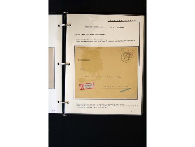  1945/1949, sehr umfangreiche Sammlung aller Zonen mit einigen hundert Briefen, Karten und Ganzsachen auf Austellungsblättern