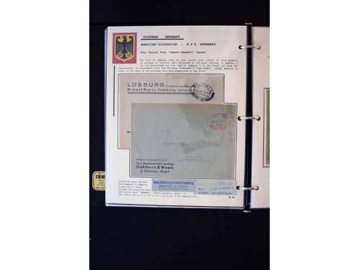  1945/1949, sehr umfangreiche Sammlung aller Zonen mit einigen hundert Briefen, Karten und Ganzsachen auf Austellungsblättern