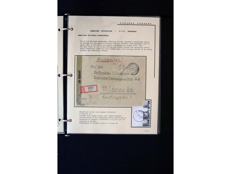  1945/1949, sehr umfangreiche Sammlung aller Zonen mit einigen hundert Briefen, Karten und Ganzsachen auf Austellungsblättern