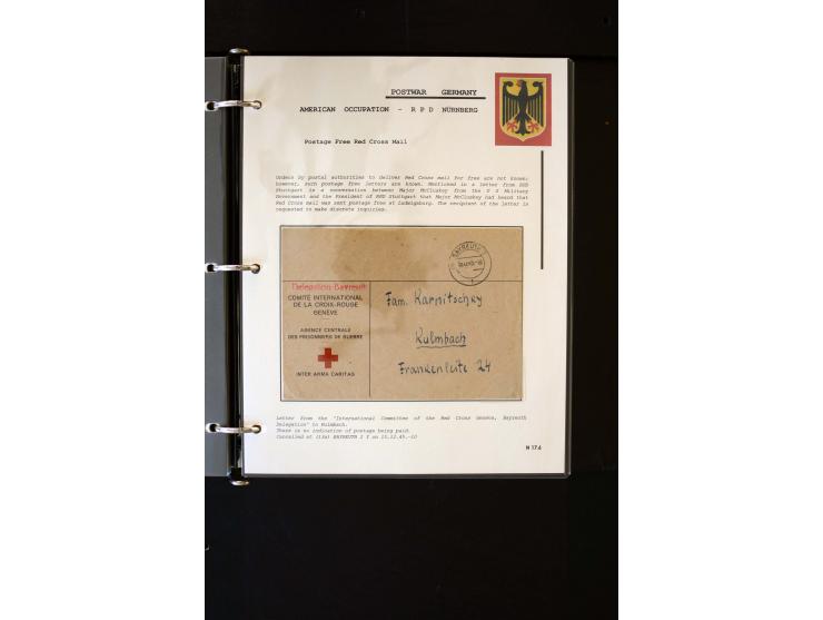  1945/1949, sehr umfangreiche Sammlung aller Zonen mit einigen hundert Briefen, Karten und Ganzsachen auf Austellungsblättern