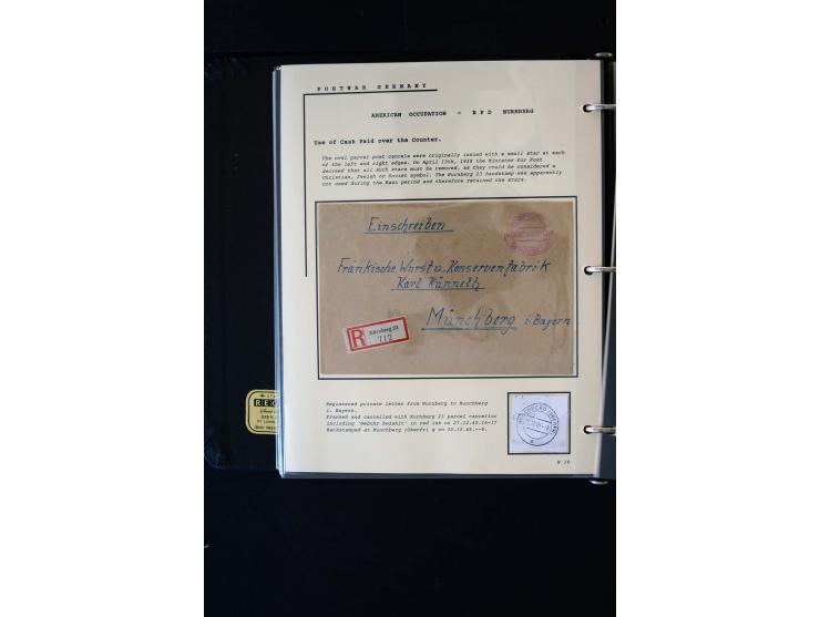 1945/1949, sehr umfangreiche Sammlung aller Zonen mit einigen hundert Briefen, Karten und Ganzsachen auf Austellungsblättern