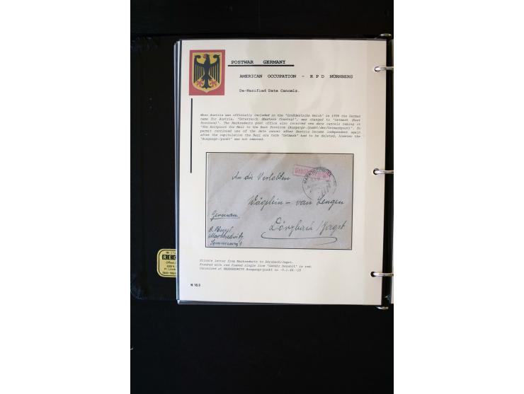  1945/1949, sehr umfangreiche Sammlung aller Zonen mit einigen hundert Briefen, Karten und Ganzsachen auf Austellungsblättern