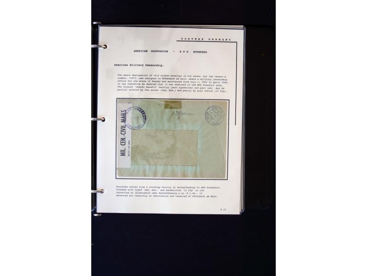  1945/1949, sehr umfangreiche Sammlung aller Zonen mit einigen hundert Briefen, Karten und Ganzsachen auf Austellungsblättern