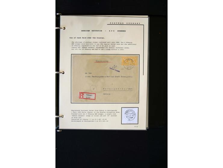  1945/1949, sehr umfangreiche Sammlung aller Zonen mit einigen hundert Briefen, Karten und Ganzsachen auf Austellungsblättern