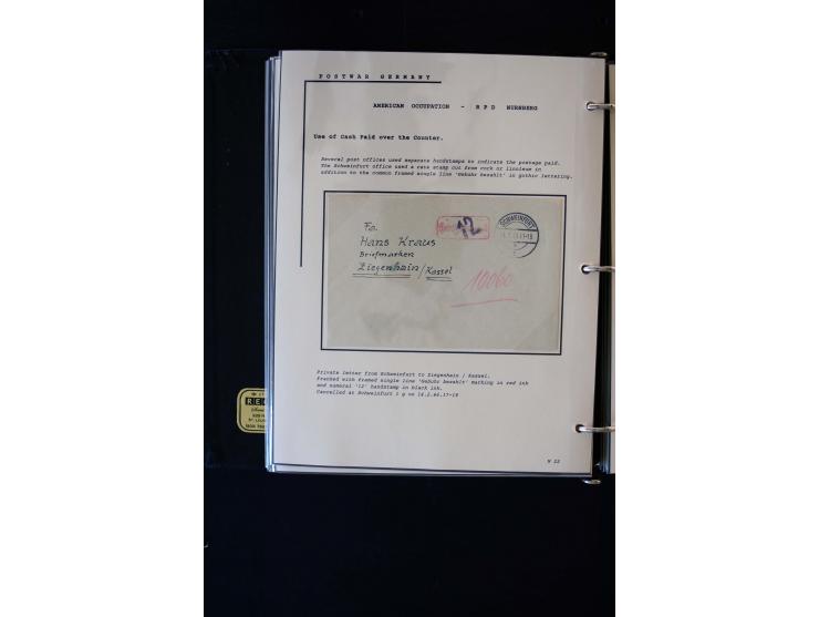  1945/1949, sehr umfangreiche Sammlung aller Zonen mit einigen hundert Briefen, Karten und Ganzsachen auf Austellungsblättern
