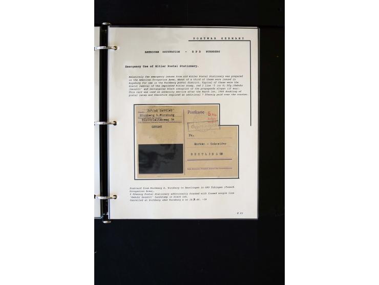  1945/1949, sehr umfangreiche Sammlung aller Zonen mit einigen hundert Briefen, Karten und Ganzsachen auf Austellungsblättern