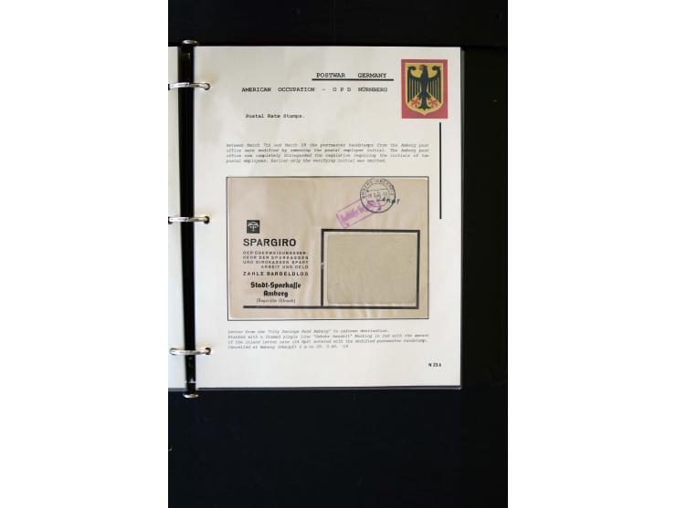  1945/1949, sehr umfangreiche Sammlung aller Zonen mit einigen hundert Briefen, Karten und Ganzsachen auf Austellungsblättern