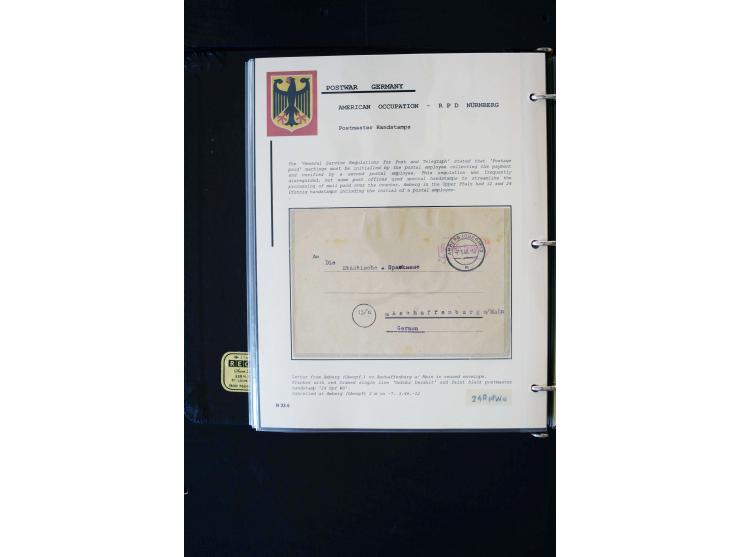 1945/1949, sehr umfangreiche Sammlung aller Zonen mit einigen hundert Briefen, Karten und Ganzsachen auf Austellungsblättern