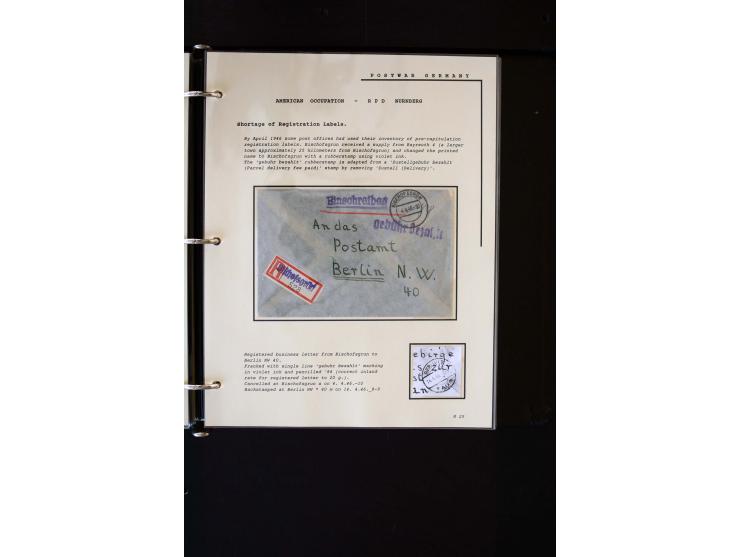  1945/1949, sehr umfangreiche Sammlung aller Zonen mit einigen hundert Briefen, Karten und Ganzsachen auf Austellungsblättern