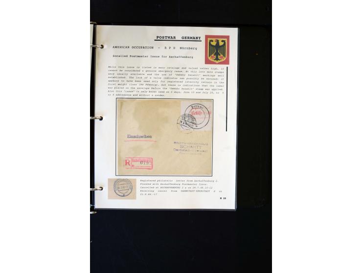  1945/1949, sehr umfangreiche Sammlung aller Zonen mit einigen hundert Briefen, Karten und Ganzsachen auf Austellungsblättern