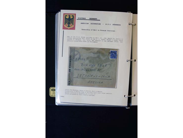  1945/1949, sehr umfangreiche Sammlung aller Zonen mit einigen hundert Briefen, Karten und Ganzsachen auf Austellungsblättern