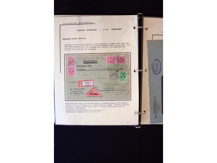  1945/1949, sehr umfangreiche Sammlung aller Zonen mit einigen hundert Briefen, Karten und Ganzsachen auf Austellungsblättern
