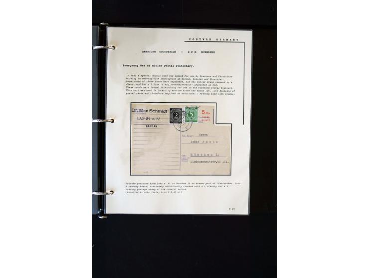  1945/1949, sehr umfangreiche Sammlung aller Zonen mit einigen hundert Briefen, Karten und Ganzsachen auf Austellungsblättern