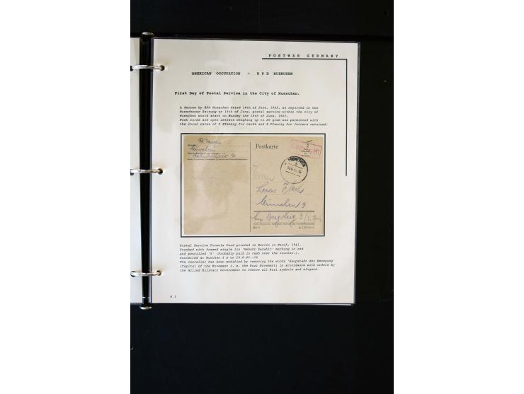  1945/1949, sehr umfangreiche Sammlung aller Zonen mit einigen hundert Briefen, Karten und Ganzsachen auf Austellungsblättern