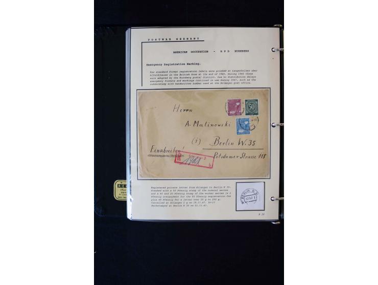  1945/1949, sehr umfangreiche Sammlung aller Zonen mit einigen hundert Briefen, Karten und Ganzsachen auf Austellungsblättern