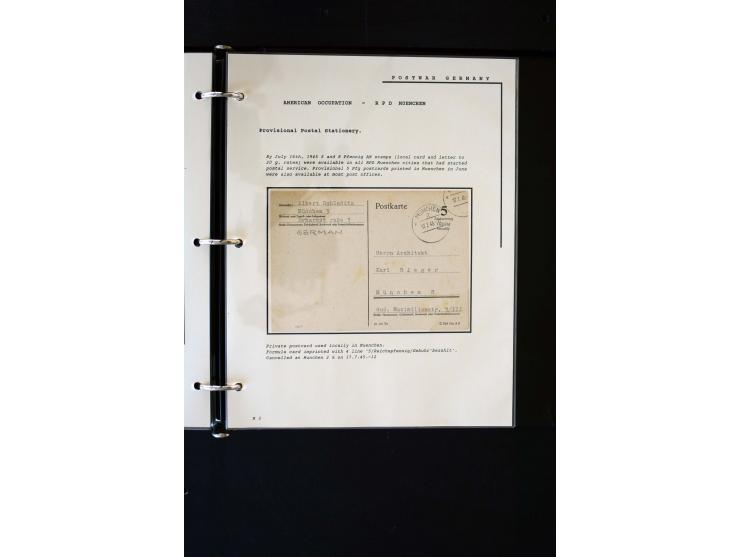  1945/1949, sehr umfangreiche Sammlung aller Zonen mit einigen hundert Briefen, Karten und Ganzsachen auf Austellungsblättern