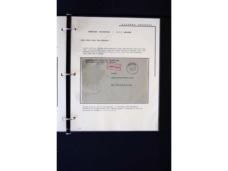  1945/1949, sehr umfangreiche Sammlung aller Zonen mit einigen hundert Briefen, Karten und Ganzsachen auf Austellungsblättern