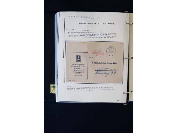  1945/1949, sehr umfangreiche Sammlung aller Zonen mit einigen hundert Briefen, Karten und Ganzsachen auf Austellungsblättern