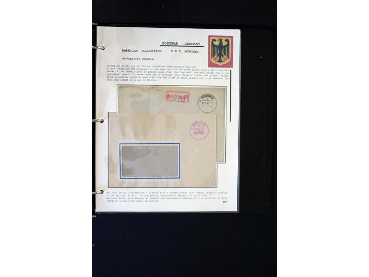  1945/1949, sehr umfangreiche Sammlung aller Zonen mit einigen hundert Briefen, Karten und Ganzsachen auf Austellungsblättern