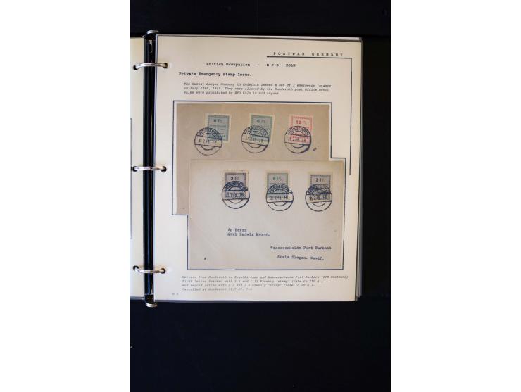  1945/1949, sehr umfangreiche Sammlung aller Zonen mit einigen hundert Briefen, Karten und Ganzsachen auf Austellungsblättern