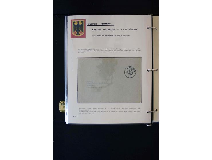  1945/1949, sehr umfangreiche Sammlung aller Zonen mit einigen hundert Briefen, Karten und Ganzsachen auf Austellungsblättern
